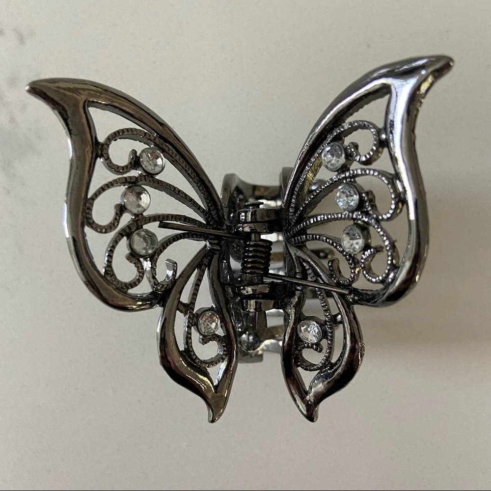Metal and Rhinestone Butterfly Claw Clip